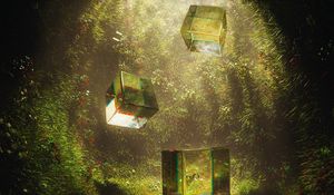 Preview wallpaper cubes, transparent, light, grass, art
