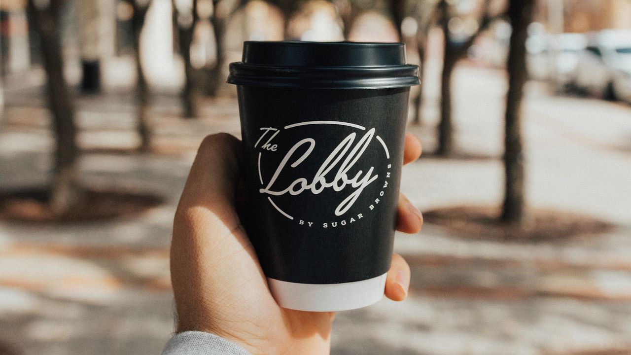 Wallpaper cup, black, inscription, hand