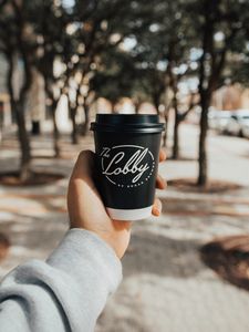 Preview wallpaper cup, black, inscription, hand