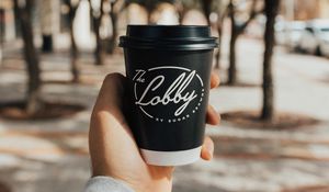 Preview wallpaper cup, black, inscription, hand