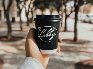 Preview wallpaper cup, black, inscription, hand