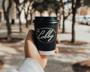 Preview wallpaper cup, black, inscription, hand