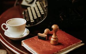 Preview wallpaper cup, book, typewriter, vintage