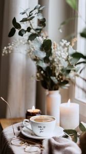 Preview wallpaper cup, candles, glasses, coffee, comfort