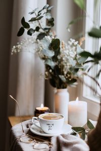 Preview wallpaper cup, candles, glasses, coffee, comfort