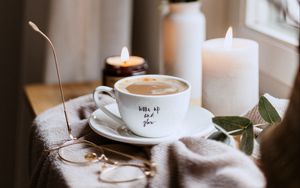 Preview wallpaper cup, candles, glasses, coffee, comfort