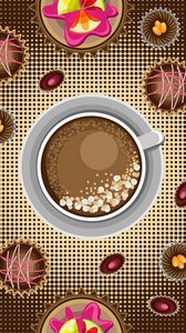 Preview wallpaper cup, cappuccino, candy, dessert, art