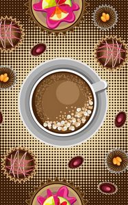 Preview wallpaper cup, cappuccino, candy, dessert, art