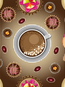 Preview wallpaper cup, cappuccino, candy, dessert, art