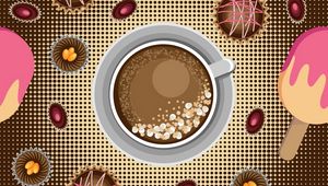 Preview wallpaper cup, cappuccino, candy, dessert, art