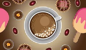 Preview wallpaper cup, cappuccino, candy, dessert, art