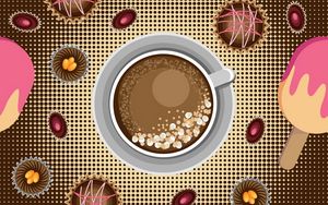 Preview wallpaper cup, cappuccino, candy, dessert, art