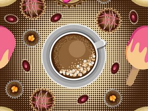 Preview wallpaper cup, cappuccino, candy, dessert, art