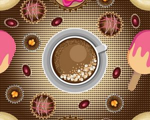 Preview wallpaper cup, cappuccino, candy, dessert, art