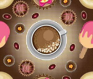 Preview wallpaper cup, cappuccino, candy, dessert, art