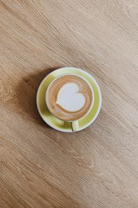 Preview wallpaper cup, cappuccino, drink, pattern, wooden