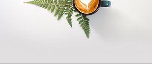 Preview wallpaper cup, cappuccino, drink, pattern, fern