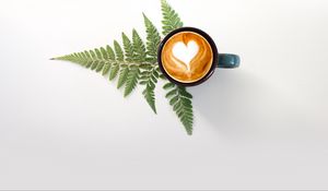 Preview wallpaper cup, cappuccino, drink, pattern, fern