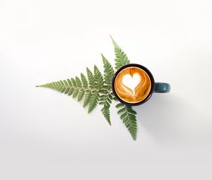 Preview wallpaper cup, cappuccino, drink, pattern, fern