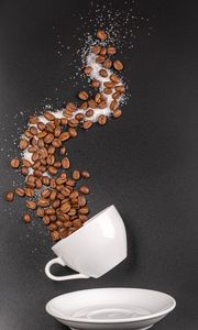 Preview wallpaper cup, coffee beans, sugar, coffee
