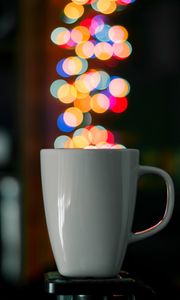 Preview wallpaper cup, coffee, bokeh, glare