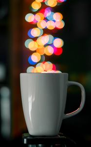 Preview wallpaper cup, coffee, bokeh, glare