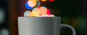 Preview wallpaper cup, coffee, bokeh, glare