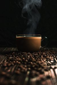 Preview wallpaper cup, coffee, coffee beans, drink, steam