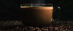 Preview wallpaper cup, coffee, coffee beans, drink, steam