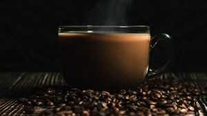 Preview wallpaper cup, coffee, coffee beans, drink, steam
