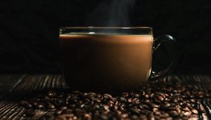 Preview wallpaper cup, coffee, coffee beans, drink, steam