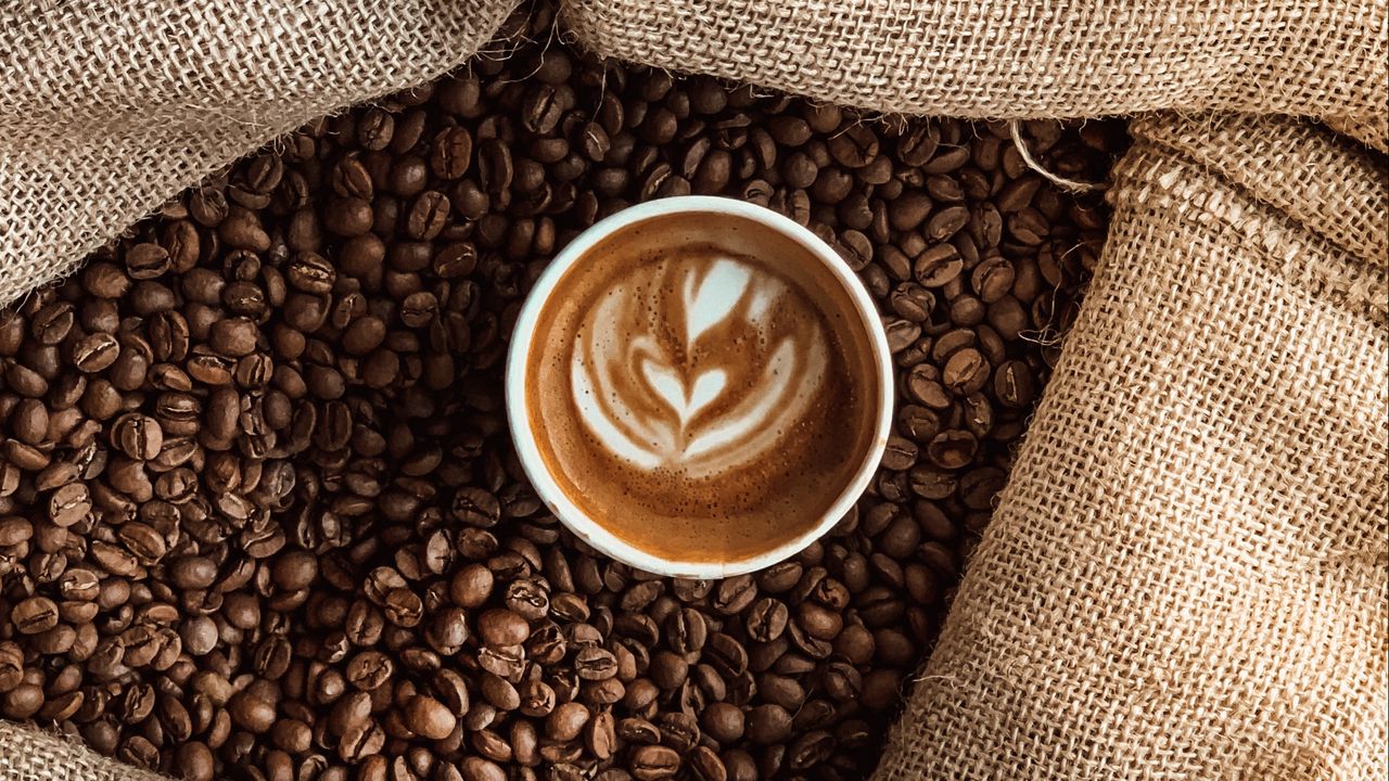 Wallpaper cup, coffee, coffee beans, bag