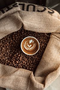 Preview wallpaper cup, coffee, coffee beans, bag