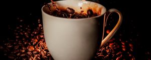 Preview wallpaper cup, coffee, coffee beans, splash, steam