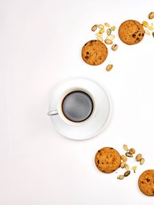 Preview wallpaper cup, coffee, cookies, white