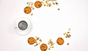 Preview wallpaper cup, coffee, cookies, white