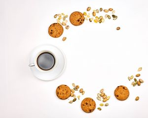 Preview wallpaper cup, coffee, cookies, white