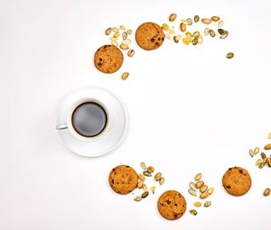 Preview wallpaper cup, coffee, cookies, white