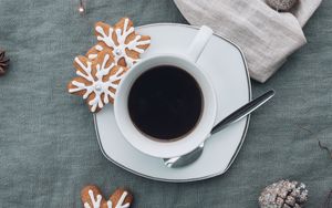 Preview wallpaper cup, coffee, cookies, garland, cones