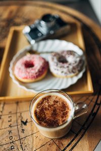 Preview wallpaper cup, coffee, donuts, camera, table