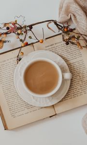 Preview wallpaper cup, coffee, drink, book, branch