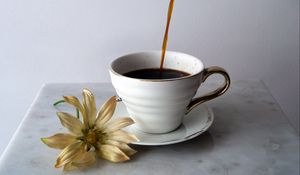 Preview wallpaper cup, coffee, drink, flower, kettle