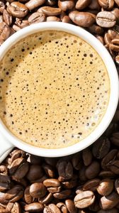 Preview wallpaper cup, coffee, drink, foam, liquid grain, macro