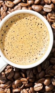 Preview wallpaper cup, coffee, drink, foam, liquid grain, macro