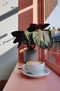 Preview wallpaper cup, coffee, flower, window sill, window, pink