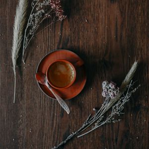 Preview wallpaper cup, coffee, flowers, spikelets
