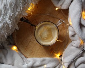 Preview wallpaper cup, coffee, garland, plaid, comfort