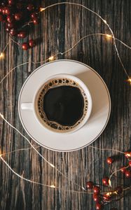 Preview wallpaper cup, coffee, garland, berries