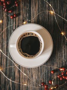 Preview wallpaper cup, coffee, garland, berries