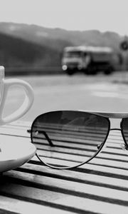 Preview wallpaper cup, coffee, glasses, table, waiting